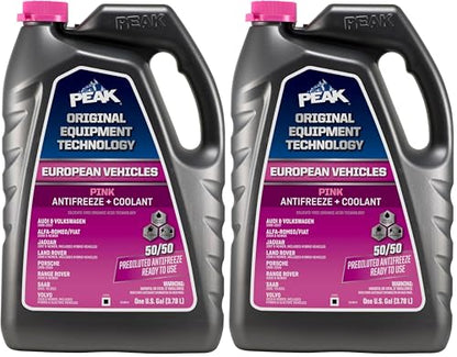 PEAK OET Extended Life Pink 50/50 Prediluted Antifreeze/Coolant for European Vehicles, 1 Gal. (Pack of 2) - size: 50/50 (Pack of 2)