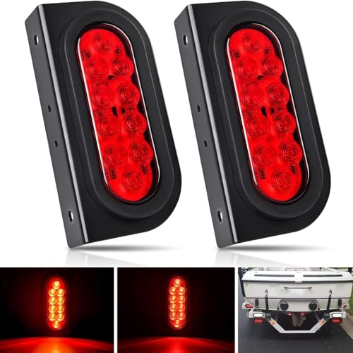Nilight 6" Oval Trailer Tail Light 2PCS Red w/Mounting Brackets - color: Red 6" Trailer Lights+Brackets 2Pcs