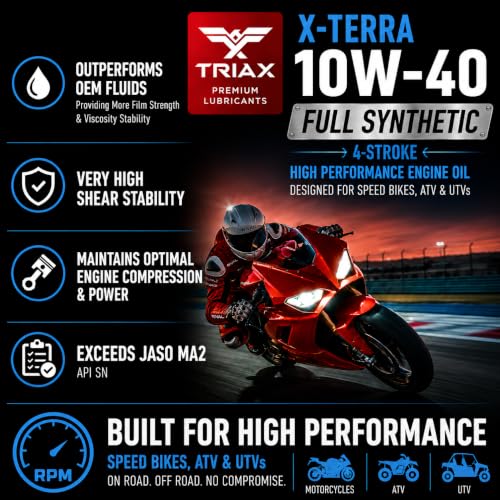 TRIAX XTerra 4T 10W-40 Full Synthetic 4 Stroke Engine Oil | For Motorcycles, ATVs, Quads & Snowmobiles | Exceeds JASO MA2 & API SL/SM/SN | True All Season | Race Ready (1 Quart) - size: 1 Quart