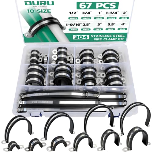 OURU 67PCS Pipe Strap Kit Fits 0.51"-4.01" OD, Rubber U Bracket,10 Sizes - size: 1/2"-4"