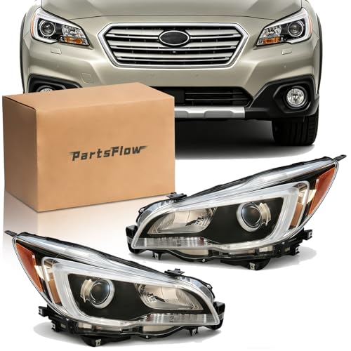 PartsFlow 2PCS LH& RH Halogen Headlight HeadLamp Assembly Black Interior For 2015 2016 2017 Subaru Legacy Outback Left Right Side 84001AL03A 84001AL02A - color: Black & Silver Interior Right & Left Side