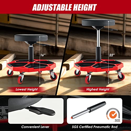 Goplus Mechanic Stool with Wheels, Magnetic Tool Tray, 330LBS Capacity - color: Red, size: Tool Tray