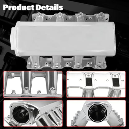 92mm Intake Manifold with Fuel Rails & Hardware Kit, Compatible with Chevy GM LS LS1 LS2 LS6 Engines 4.8L 5.3L 5.7L 6.0L High Flow Aluminum Sheet Metal (Silver) - color: Silver