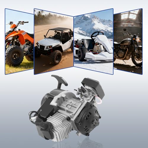 49cc Engine 2 Stroke Engine Dirt Bike Engine Pit Bike Engine Parts for 33CC/36CC/43CC/47CC/49CC Dirt Bike, Pit Bike, Go-Kart, Air-Cooled, Aluminum Alloy, 44mm Bore, 25H Chain, 7T Sprocket