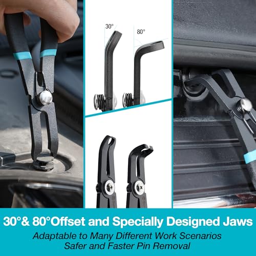 DURATECH Push Pin Pliers Set with 30 Degree and 80 Degree Offset Jaws