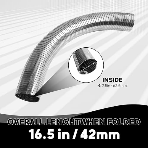 2.5" [2 1/2"] ID x 16.5" Length Universal T304 stainless steel Exhaust Flex Pipe with 2x Metal Steel U Bolt Clamps - size: 2.5'' x 16''+ 2 x U Bolt