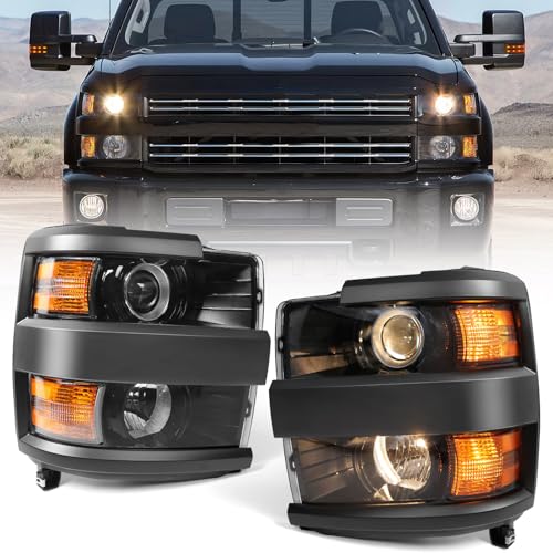 Headlight Fit for Chevy Silverado 2500HD 3500HD 2015-2019 Pair - color: Black Housing, size: Left & Right