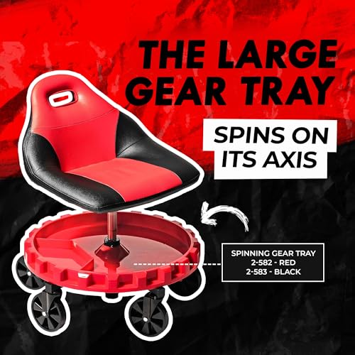Traxion 2-700 ProGear Mobile Rolling Gear Seat W/Equipment Tray and Five All-Terrain 5" Casters - color: Red