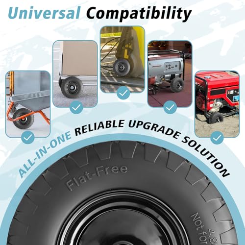 (1 Pack) 16" Flat Free Wheelbarrow Tire and Wheel, Solid Replacement With 3" Centered Hub, 5/8" 3/4" Bearings, Universal Fit 4.80/4.00-8, 3.50/3.00-8, 4.00-6 - color: 1 Pack, size: 16"-4.80/4.00-8"