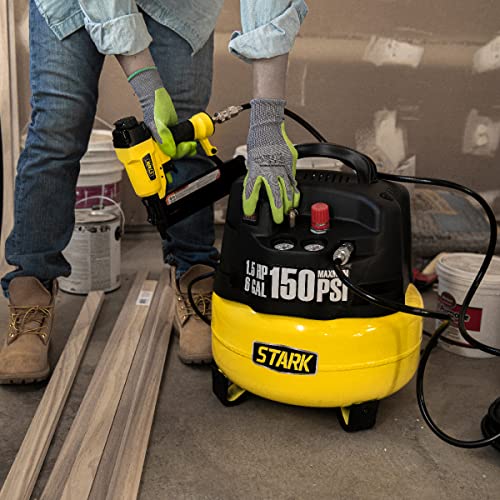 Stark USA 18-Gauge Pneumatic Brad Nailer and 6-Gallon Pancake Air Compressor Combo, 150 PSI Oil-Free Portable Electric Compressor Kit for Finish Carpentry