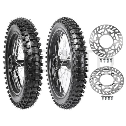 17/14 Dirt Bike Wheel Set, 70/100-17 Front 90/100-14 Rear Tire Rim Assembly with 0.59in 15mm Bearings and Brake Rotors for 110cc 125cc 140cc 150cc Pit Bike