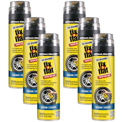 Fix-A-Flat S60420-6PK Aerosol Emergency Flat Tire Repair and Inflator, for Standard Tires, Eco-Friendly Formula, Universal Fit for All Cars, 16 oz. (Pack of 6) - size: Sedan / Coupe (Pack of 6)