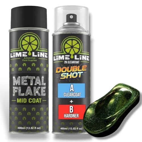 LiME LiNE Metal Flake Midcoat Automotive Grade Sparkle Spray Paint - No Equipment Needed - Finish with 2K Clearcoat (Green, 2. Spray Paint + 2K Clearcoat) - color: Green