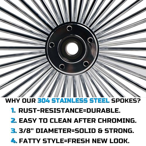 FatFlex 18"×4.25" Wide Rear Wheel Fat Spokes for Harley - style: 18"x4.25", Chrome+Chrome+Chrome(NON-ABS)