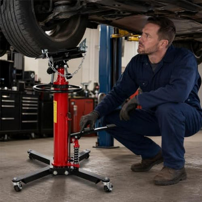1322LBS Transmission Jack Capacity 2-Stage Hydraulic Telescopic Jack with 360° Swivel Wheel Red