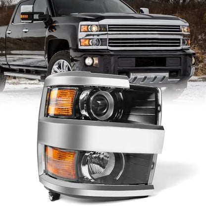 Headlight Fit for Chevy Silverado 2500HD 3500HD 2015-2019 Right - color: Chrome Housing, size: Right Passenger Side