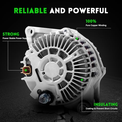 11440N Car Alternator Compatible with 2009-2020 Dodge Journey L4 2.4L 2360cc, Replace OE# 04801490AA, 4801490AA, 4801490AC, 4801490AD, A002TX0281, A2TX0281, AL6480X - size: 11440N