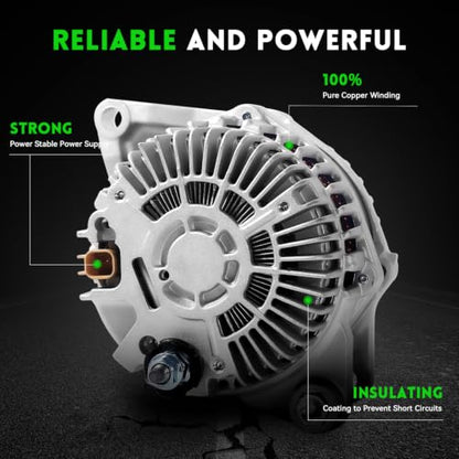 11440N Car Alternator Compatible with 2009-2020 Dodge Journey L4 2.4L 2360cc, Replace OE# 04801490AA, 4801490AA, 4801490AC, 4801490AD, A002TX0281, A2TX0281, AL6480X - size: 11440N