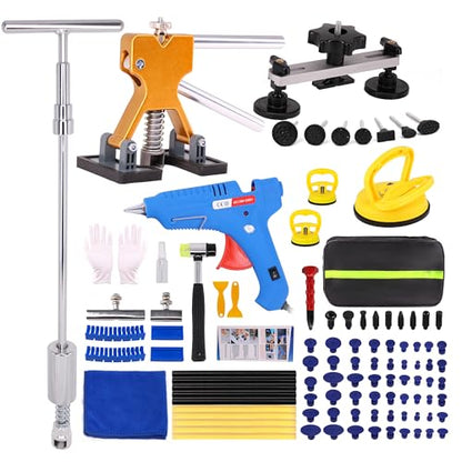 Car Dent Puller Kit,112 PCS Dent Repair Tool,Paintless Dent Removal with Golden Lifter,Bridge Puller,Slide Hammer T-Bar,Suction Cup Dent Puller for Auto Body Dents,Repairing Big and Dents, Dings - style: 112PCS
