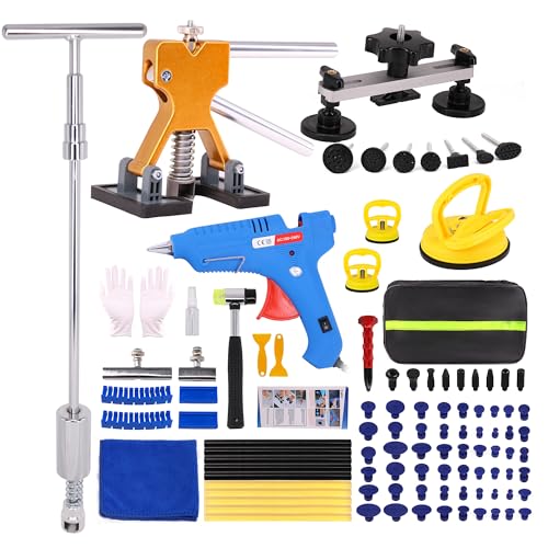Car Dent Puller Kit,112 PCS Dent Repair Tool,Paintless Dent Removal with Golden Lifter,Bridge Puller,Slide Hammer T-Bar,Suction Cup Dent Puller for Auto Body Dents,Repairing Big and Dents, Dings - style: 112PCS