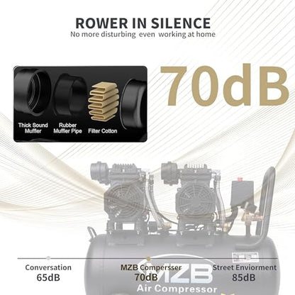 13.2 Gallon Ultra Quiet Air Compressor 115PSI Steel Tanks 70dB Noise Level Oil Free Air Compressor - size: 1.5HP - 13.2Gal