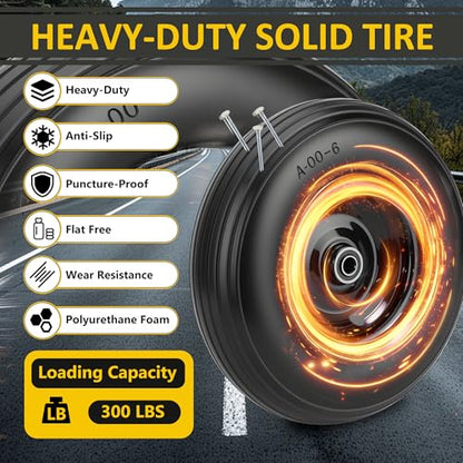 13 Inch No Flat Wheelbarrow Tire, 4.00-6 Flat Free Solid Replacement Wheel with 5/8" & 3/4" Bearings, 1.75"-6" Adjustable Hub for Wheelbarrow, Gorilla Cart, Garden Cart | 2-Pack