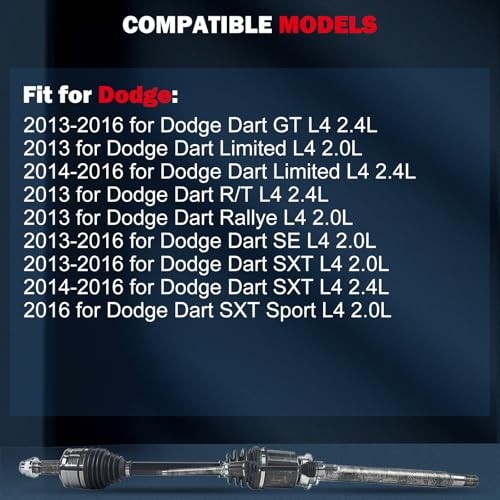 cciyu NCV12103 CV Axle Shaft Assembly Fit For Dodge Dart 2.0L,For Dodge - size: 17-9589