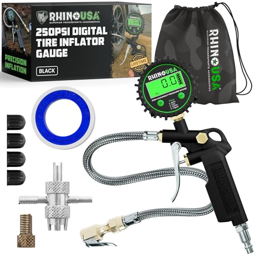 Rhino USA Digital Tire Pressure Gauge with Inflator (250 PSI) - Air Chuck - style: 250psi Digital