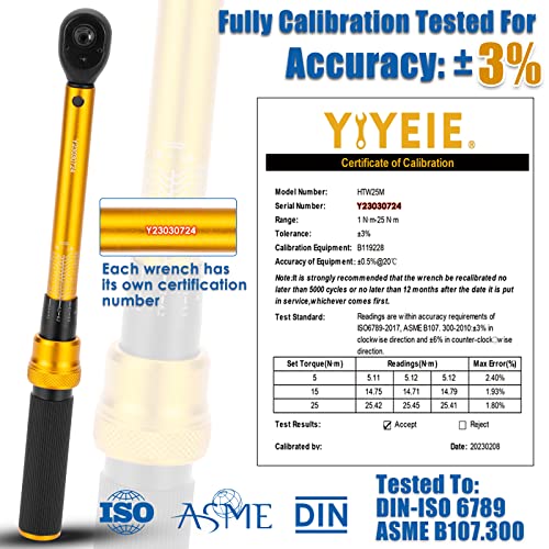YIYEIE 1/4 Inch Drive Bike Torque Wrench, 1-25 Nm (10-222.5 in.lb) - size: 1/4″ 27PCS