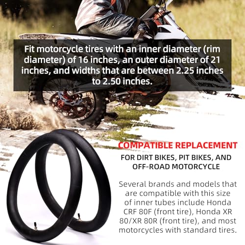 (2 Pack) AR-PRO 2.25/2.50-16” Off-Road Motorcycle Inner Tubes with TR4 Valve Stem - 70/90-16 Motorcycle Tire Replacement Inner Tubes - Compatible with Dirt Bikes, Pit Bikes, and Off-Road Motorcycles - size: 2.25/2.50-16", TR4 Valve