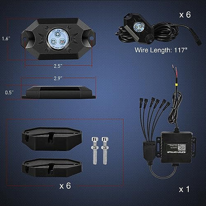 Nilight RGB LED Rock Lights Kit 6 Pods Underglow Multicolor Neon Pod - color: RGB 3LED, size: 6 Pods