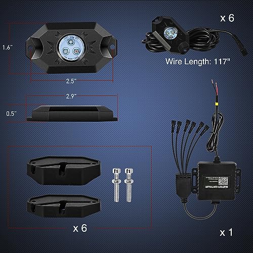 Nilight RGB LED Rock Lights Kit 6 Pods Underglow Multicolor Neon Pod - color: RGB 3LED, size: 6 Pods