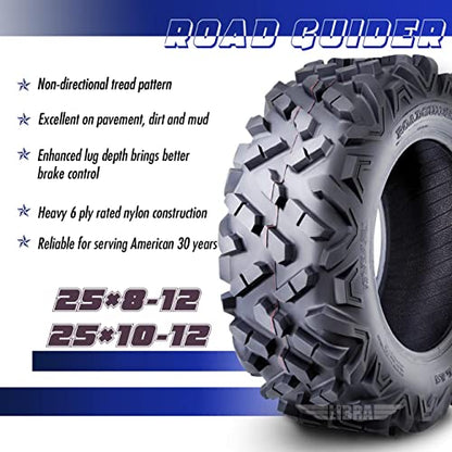 ROADGUIDER Set4 ATV UTV Tires 25x8-12 Front & 25x10-12 Rear 6PR All Terrain - size: 25x8-12 & 25x10-12