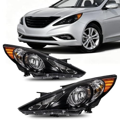 Torchbeam Headlight Assembly, Replacement For 2011-2014 Sonata 2.4L/2.0T - color: Black-Chrome/2011-2014 Sonata