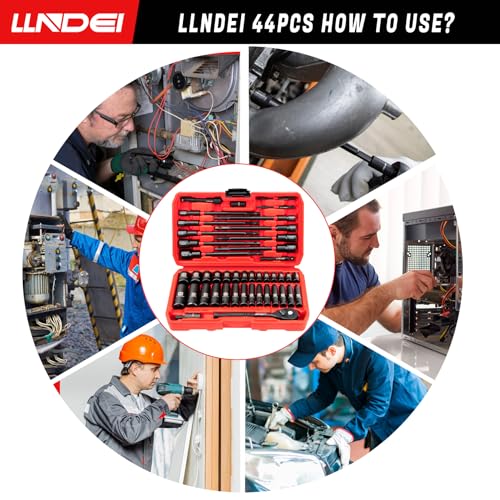 1/4" Drive Socket Set Nut Driver Set with Ratchet, 44Pcs Wrench Tool Set - size: 44PCS Metric