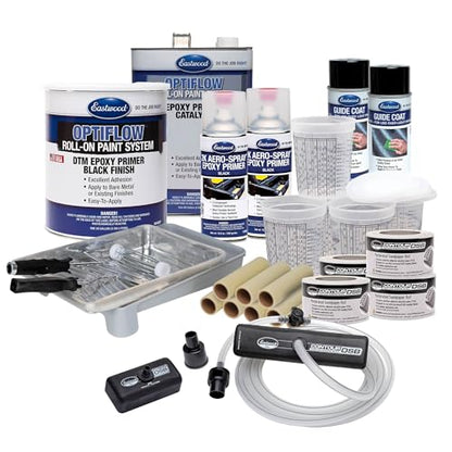 Eastwood Optiflow Roll-On Complete Automotive Epoxy Primer Paint with DSB Dustless Block Sanding Kit | Black