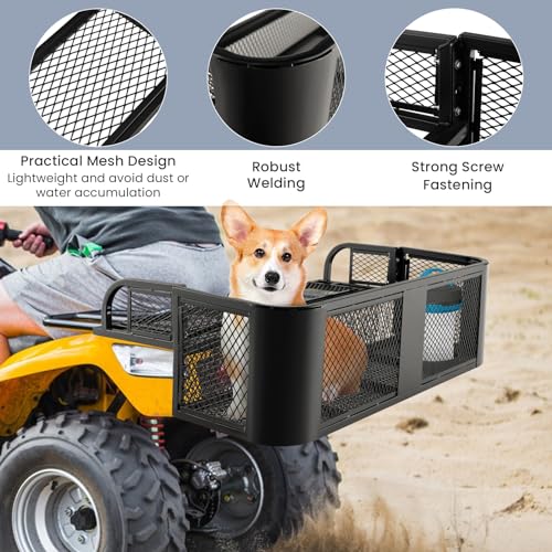 ATV/UTV Rear Drop Basket Rack, Universal Back Cargo Storage Rack with Mesh Design & Steel Construction, ATV Rear Rack Storage Basket Heavy-Duty Detachable Luggage Carrier - size: Rear Rack Basket Carrier
