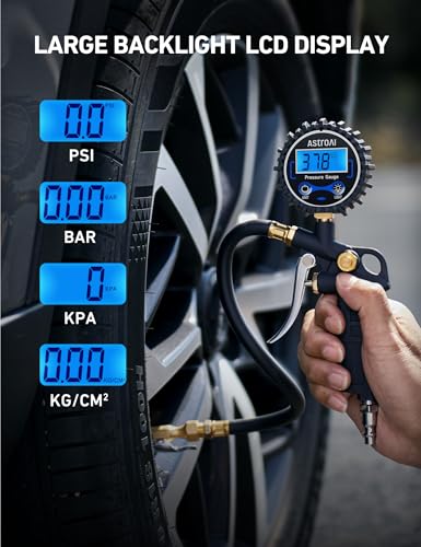 AstroAI Digital Tire Pressure Gauge with Inflator 3-250 PSI Fits 1/4" NPT - size: 1 Pack Standard, style: with case