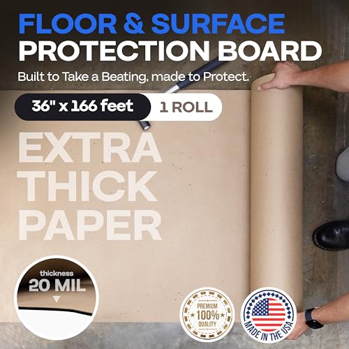 Construction Paper 36" x 1992" (166 feet, 498 sq.ft.) – Extra Thick Floor Covering for Protection (20 mil, 200 lbs) - Contractor Paper for Remodeling & Surface Protection by IDL Packaging - color: 36"x166', Extra Thick, Brown, size: 1 Roll