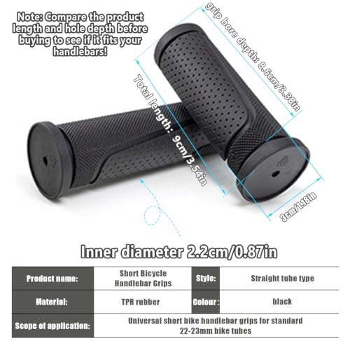 Bike Handlebar Grips Short Mini Bicycle Handlebar Grips 90mm Length Rubber Bicycle Handle Grips Black US114 - size: 3.54IN (Pack of 2)