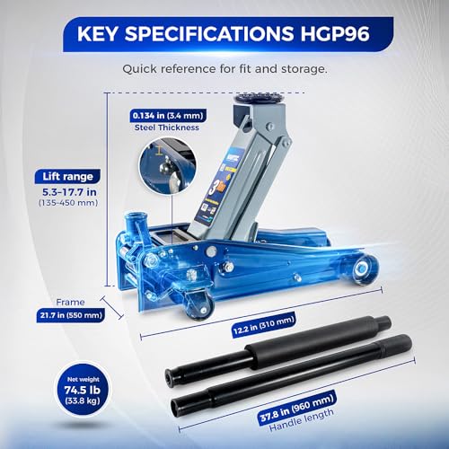 Hantec Floor Jack 2.5-Ton (5,000 lbs) Low Profile Hydraulic Trolley Jack HGP9 – Quick Lift Pump, Lift Range 3.3" to 14.6", Built-in Safety Valve & 360° Swivel Saddle for Cars, SUVs and Trucks