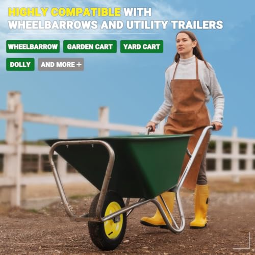 AR-PRO (2-PACK) 4.80/4.00-8" Tire and Wheel, 16" Pneumatic Tire Wheels with 3/4" Bearings and 3" Centered Hub for Wheelbarrow, Hand Truck, Garden Carts, Yard Wagon Dump Cart (Extra 5/8" Bearings) - color: Yellow, size: 4.80/4.00-8"