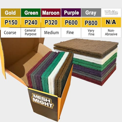 Non-Woven Scuff Pads, 6 x 9 Inch, 12-Pack, Multi-Grit - color: Multi