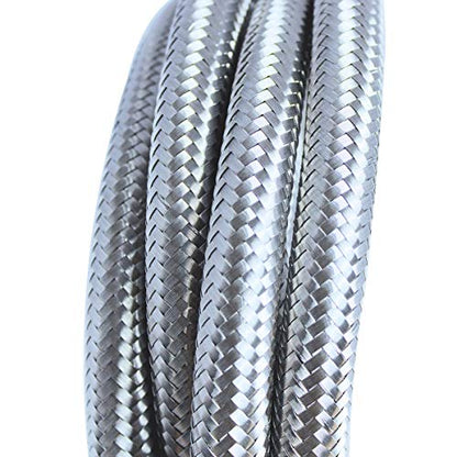 Universal 20Ft 6AN AN6 3/8" Braided Stainless Steel Fuel Line Hose,Silver - color: Silver