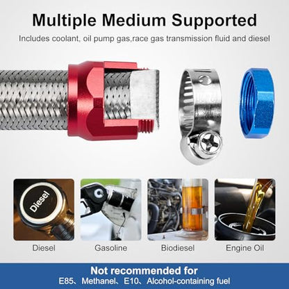 CarBole 10FT Stainless Steel Braided Fuel Line, 3/8" I.D. Diesel Hose Swap EFI PTFE with Fittings for Automotive Fuels Lubricants Coolants - size: 3/8" ID, 10FT