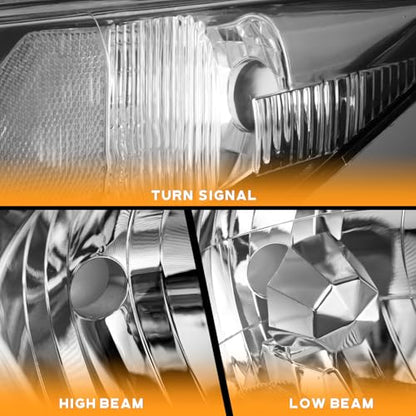 WEELMOTO Halogen Headlights Assembly for 2012-2015 Honda Civic 4Dr Sedan - color: Clear Lens l Black Housing l Clear Reflector