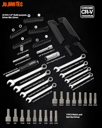201pc Mechanics Tools Set, 1/2'', 1/4'', 3/8'' Drive Socket Set - size: 201pcs