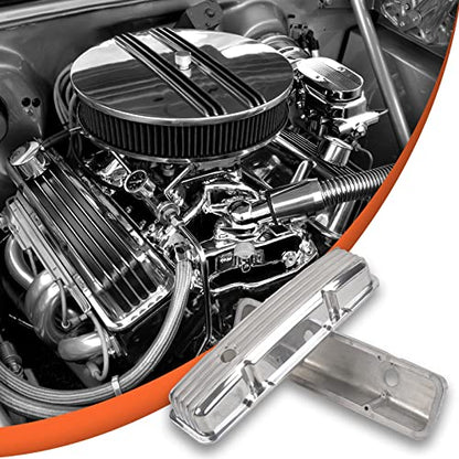 Aluminum Valve Covers with Holes Retro Finned Polished - color: Polish, size: SBC 58-86