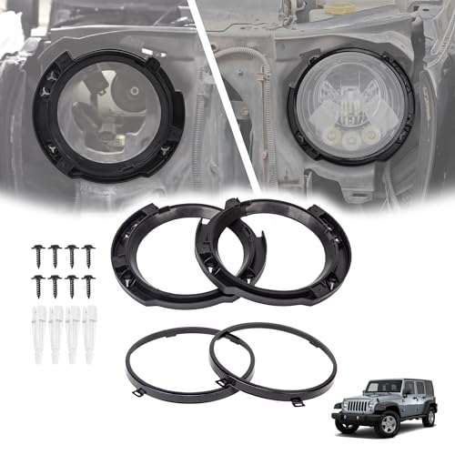 7 Inch Round Headlight Mounting Retaining Bracket Ring with Headlight Metal Ring Fit for 2007-2018 Jeep Wrangler JK JKU Sport Rubicon Sahara Unlimited, 1 Pair, Left & Right, Black - color: JK, Kit