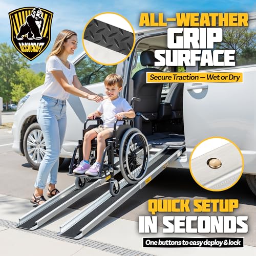 7FT Portable Wheelchair Ramp, Adjustable Aluminum ramps for wheelchairs for Home, 1200LB Capacity, 2X Thickened Sidewall, Wheelchair Ramp for Home, Stairs, Steps (2 Pack)